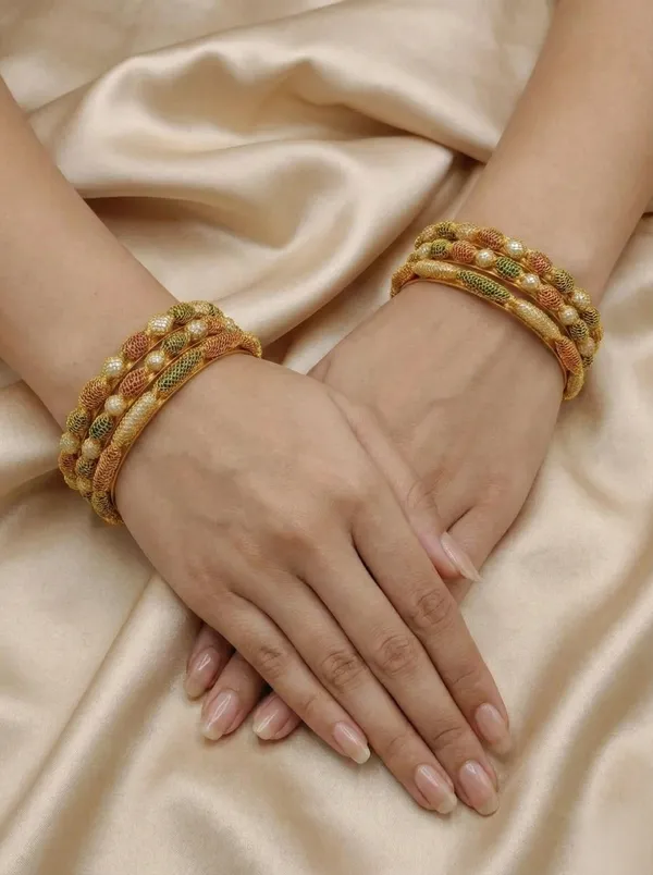 Handcrafted_Gold-Plated_Wire-Mesh_"Jali"_Bangles_with_Multi-Color_Beads