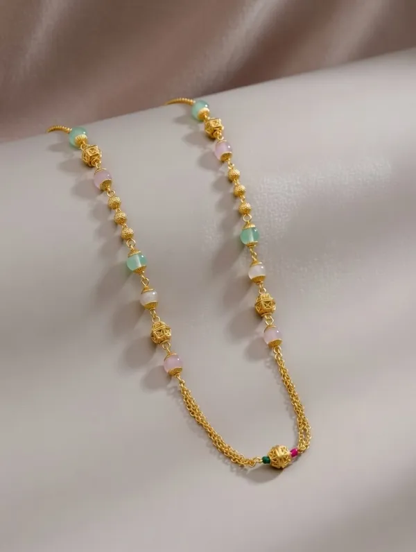 Multi-Color_Pastel_Stone_&_Gold-Toned_Multi-Strand_Chain_Necklace