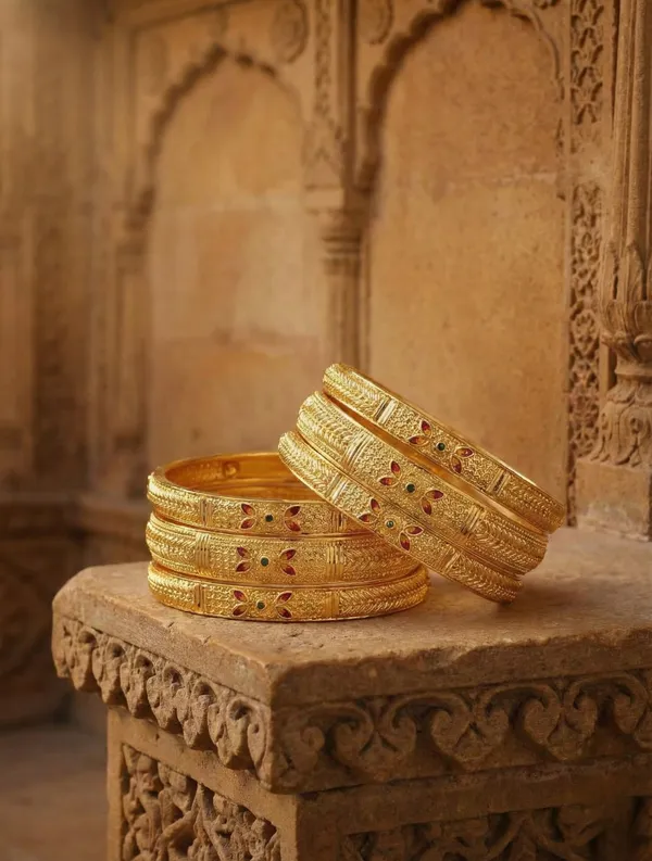 Ornate_Floral_Enamel__Gold-Plated_Traditional_Bangle_Set