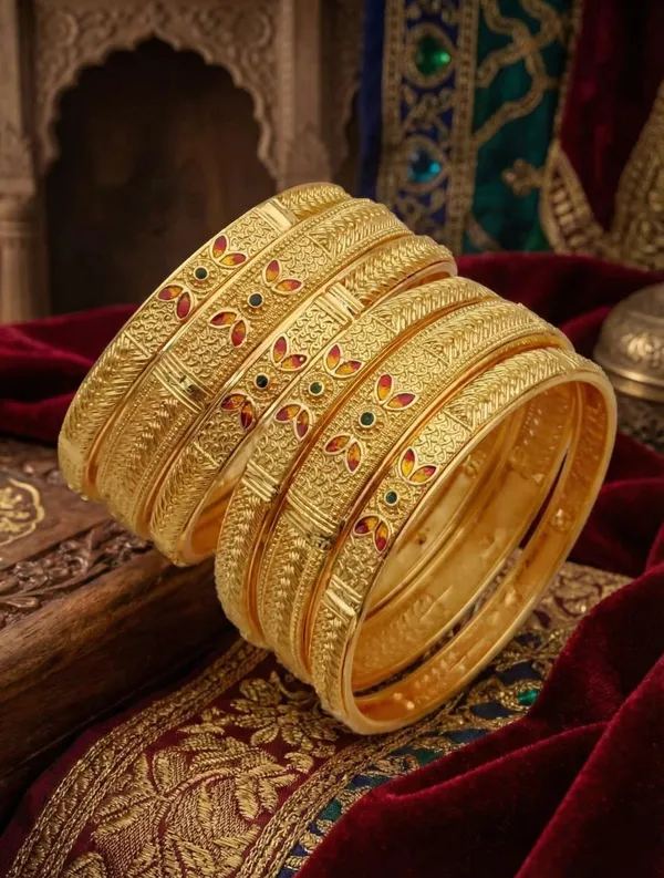 Ornate_Floral_Enamel__Gold-Plated_Traditional_Bangle_Set