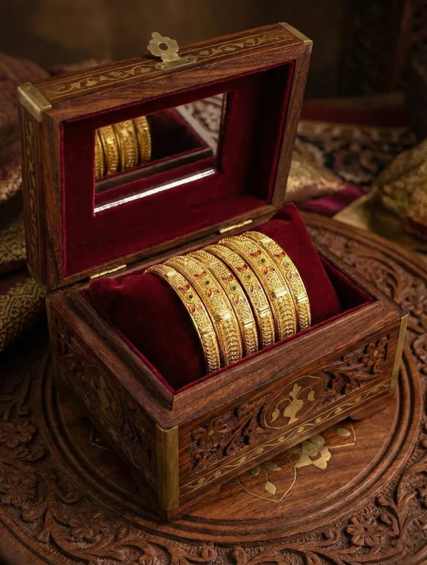 Ornate_Floral_Enamel__Gold-Plated_Traditional_Bangle_Set
