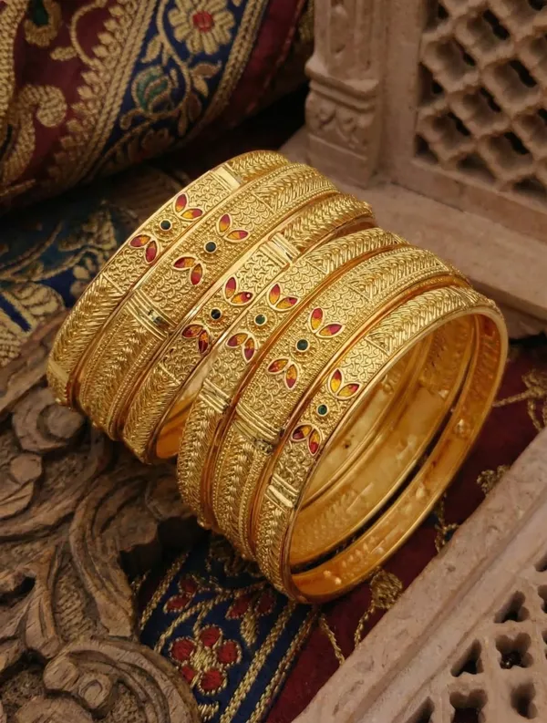 Ornate_Floral_Enamel__Gold-Plated_Traditional_Bangle_Set