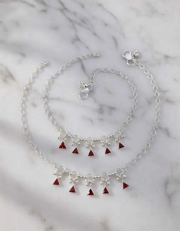 Oxidised_Silver-Plated_Anklets_with_Red_Triangle_Charms_and_Ghungroo_-_Set_of_2_|_Vihal_Jewellery