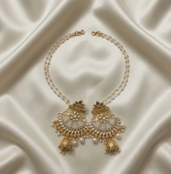 VIHAL_JEWELLERY__Ethnic_Kundan_Matha_Patti_Sheeshphool_with_Long_pearl_Earchain_&_Maang_Tikka__with_Chanbali_Earrings_Jewelry_Set_for_Women