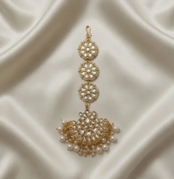 VIHAL_JEWELLERY__Ethnic_Kundan_Matha_Patti_Sheeshphool_with_Long_pearl_Earchain_&_Maang_Tikka__with_Chanbali_Earrings_Jewelry_Set_for_Women