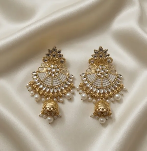 VIHAL_JEWELLERY__Ethnic_Kundan_Matha_Patti_Sheeshphool_with_Long_pearl_Earchain_&_Maang_Tikka__with_Chanbali_Earrings_Jewelry_Set_for_Women