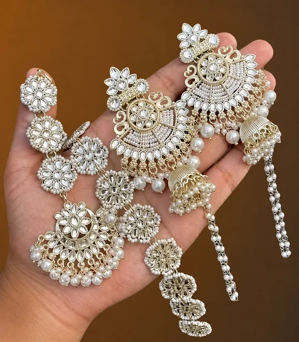 VIHAL_JEWELLERY__Ethnic_Kundan_Matha_Patti_Sheeshphool_with_Long_pearl_Earchain_&_Maang_Tikka__with_Chanbali_Earrings_Jewelry_Set_for_Women