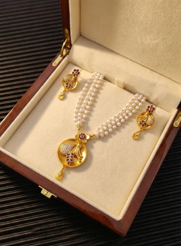 Regal_Triple-Strand_Pearl_Rani_Haar_with_Meenakari_&_CZ_Floral_Pendant_Set