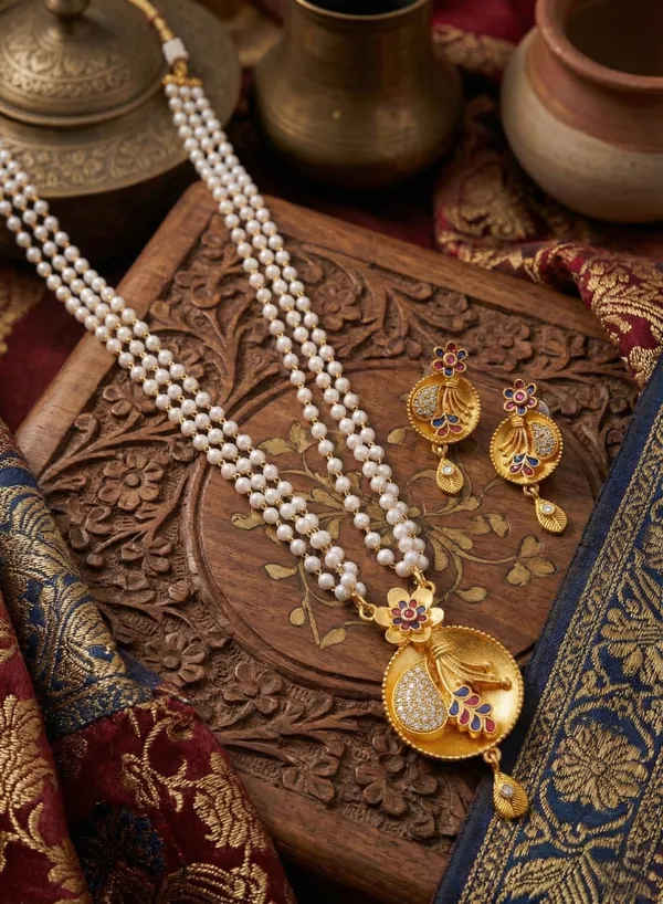 Regal_Triple-Strand_Pearl_Rani_Haar_with_Meenakari_&_CZ_Floral_Pendant_Set