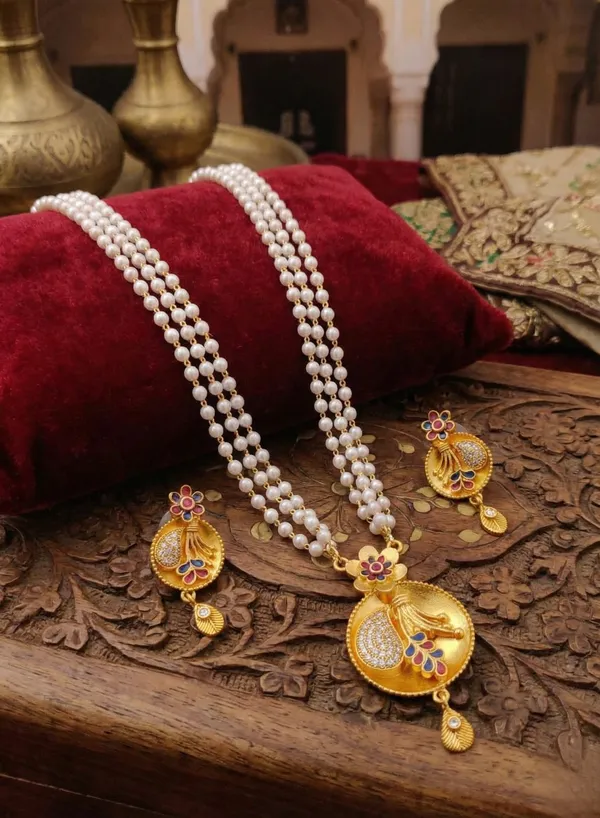 Regal_Triple-Strand_Pearl_Rani_Haar_with_Meenakari_&_CZ_Floral_Pendant_Set