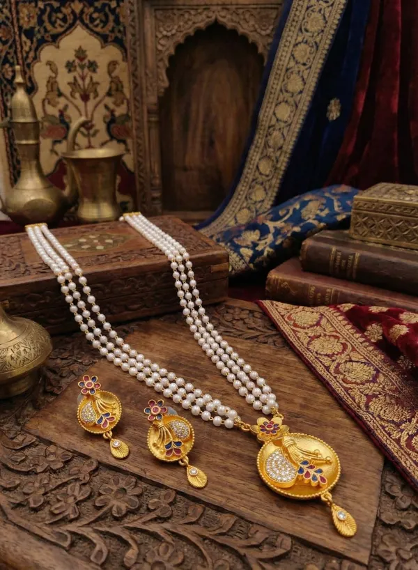 Regal_Triple-Strand_Pearl_Rani_Haar_with_Meenakari_&_CZ_Floral_Pendant_Set
