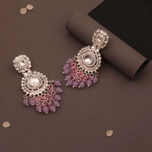Silver-Toned_Kundan_Earrings_with_Blush_&_Lilac_Stone_Drop_Earrings_-_Statement_Chandelier_Jewelry