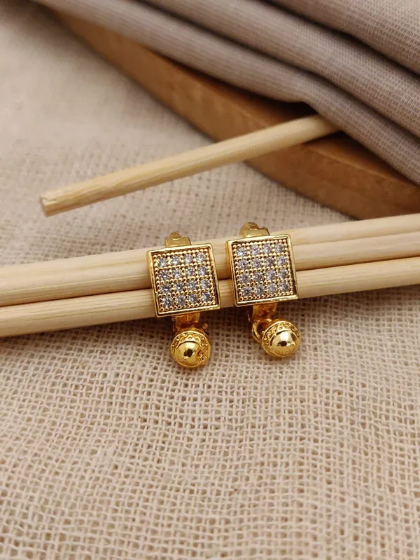 Square_CZ_Cluster_&_Golden_Bell_Drop_Earrings