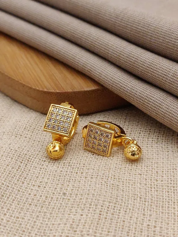 Square_CZ_Cluster_&_Golden_Bell_Drop_Earrings