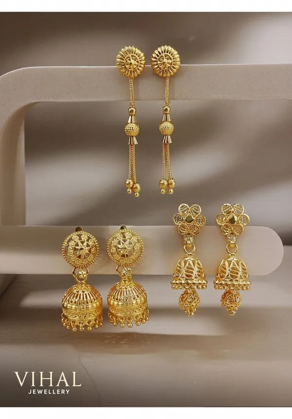 Stunning_Trio_Gold-Plated_Earring_Set_|_Traditional_Jhumka_&_Long_Dangle_Earrings
