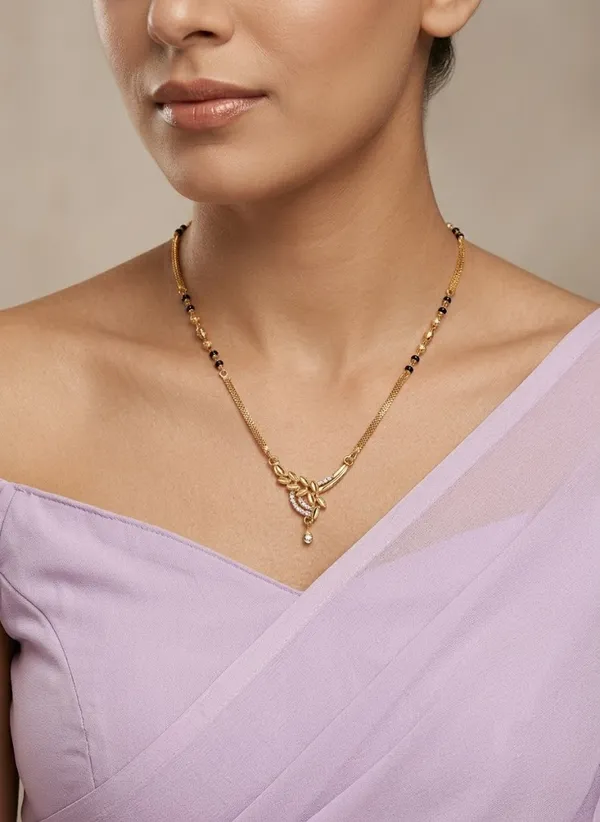 Stylish_Leaf-Branch_Curved_Pendant_Gold-Plated_Mangalsutra