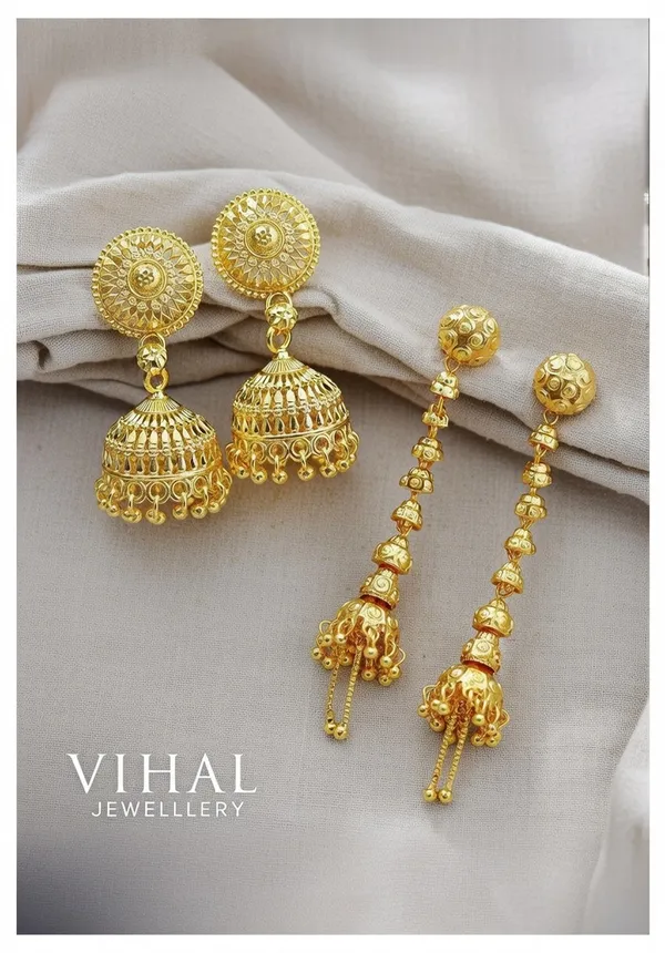 Traditional_Gold-Plated_Jhumkas_&_Contemporary_Long_Drop_Earrings_Set