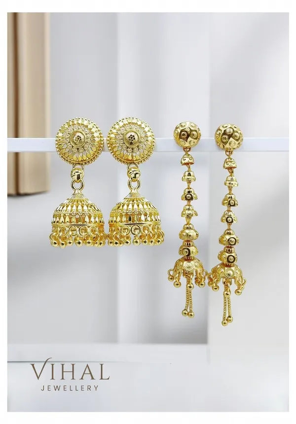 Traditional_Gold-Plated_Jhumkas_&_Contemporary_Long_Drop_Earrings_Set