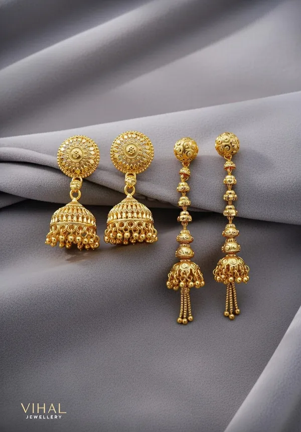 Traditional_Gold-Plated_Jhumkas_&_Contemporary_Long_Drop_Earrings_Set