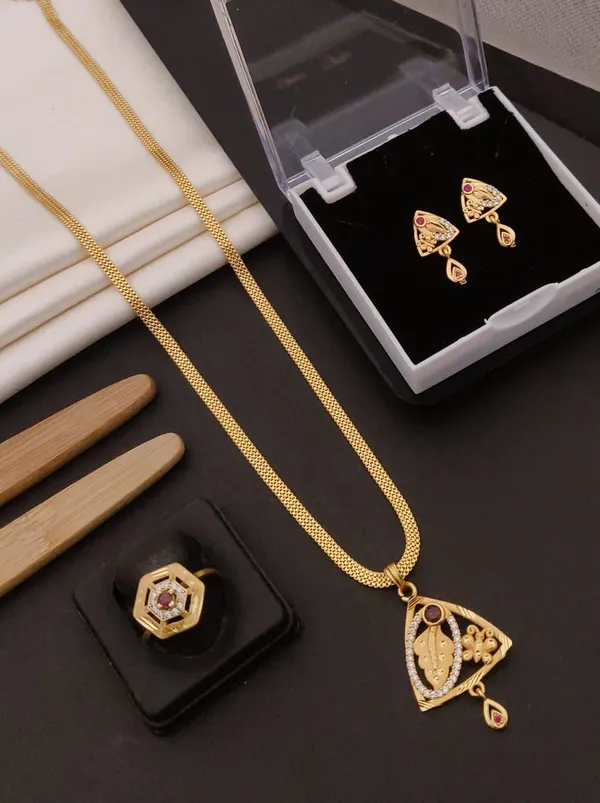 Traditional_Gold-Plated_Pendant_Set_with_Floral_Cluster_Ring_|_Ruby_&_CZ_Combo