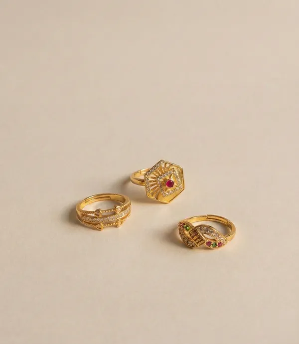 Modern_Gold_Ring_Trio_with_Geometric,_Pavé_&_Multicolor_Stone_Accents