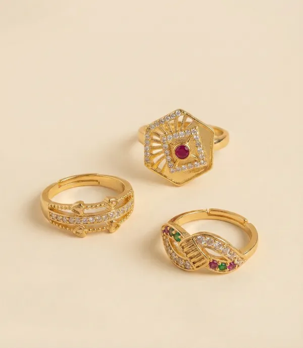 Modern_Gold_Ring_Trio_with_Geometric,_Pavé_&_Multicolor_Stone_Accents