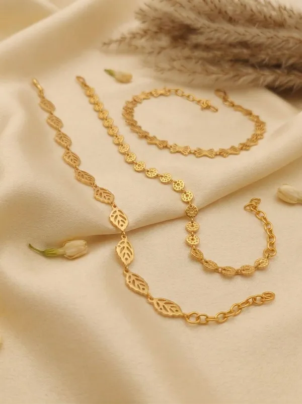 VIHAL_JEWELLERY_Gold-Plated_Minimalist_Bracelet_Set_-_Nature-Inspired_Leaf,_Floral_&_Bow_Designs