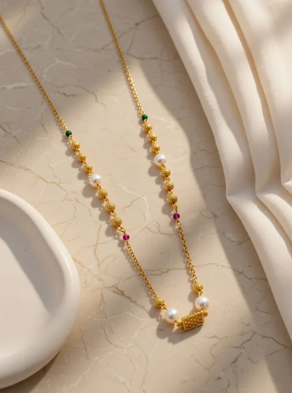 VIHAL_JEWELLERY_Gold-Plated_Minimalist_Pearl_&_Textured_Bead_Mala