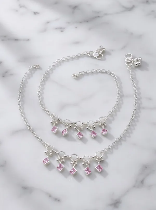 VIHAL_JEWELLERY_Silver-Plated_Pink_Stone_Drop_Anklets_(Payal)_for_Women_–_Set_of_2