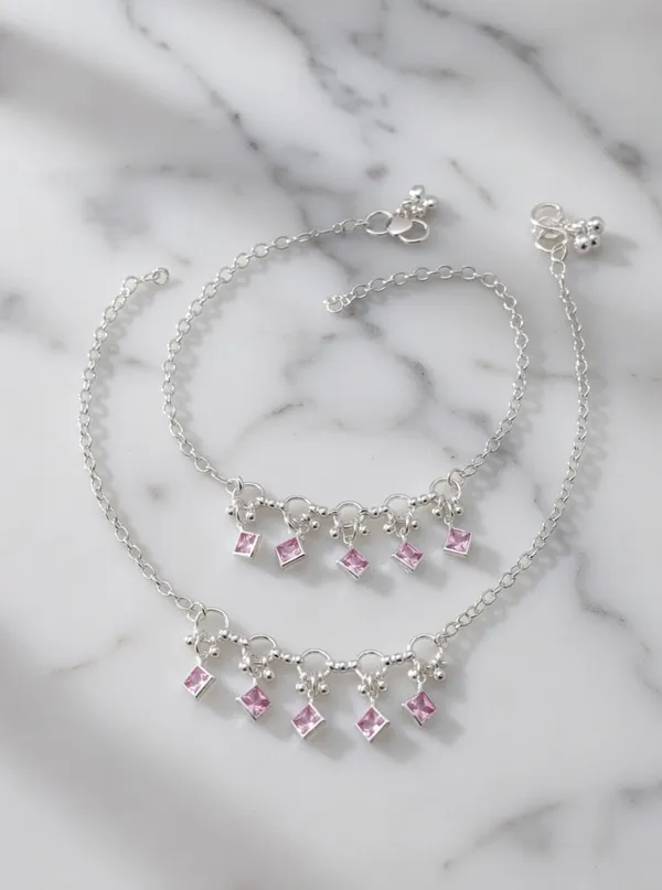 VIHAL_JEWELLERY_Silver-Plated_Pink_Stone_Drop_Anklets_(Payal)_for_Women_–_Set_of_2
