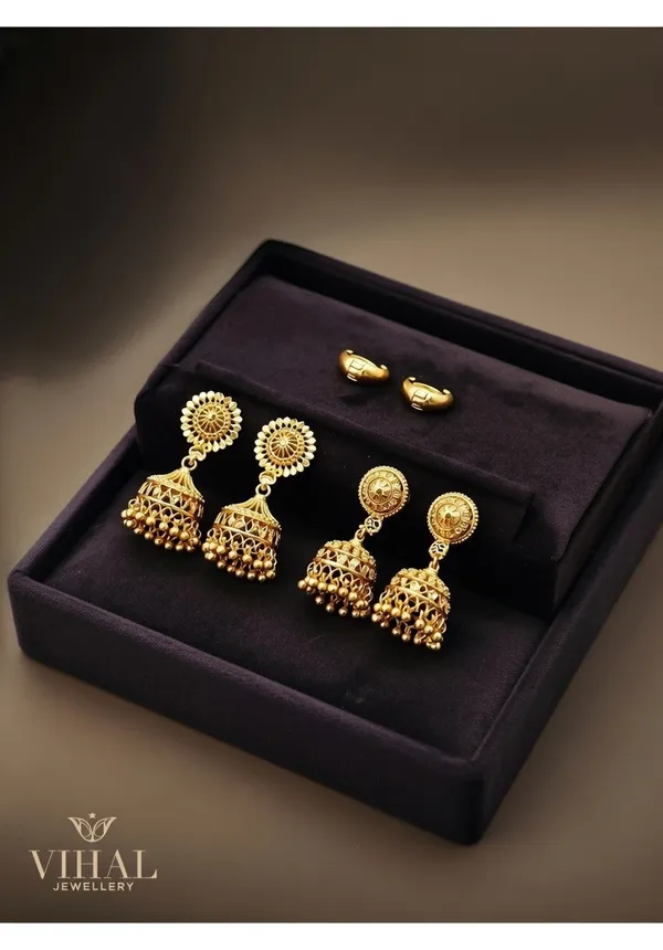 VIHAL_JEWELLERY_Traditional_Gold-Plated_Jhumka_&_Bali_Earring_Combo_Set