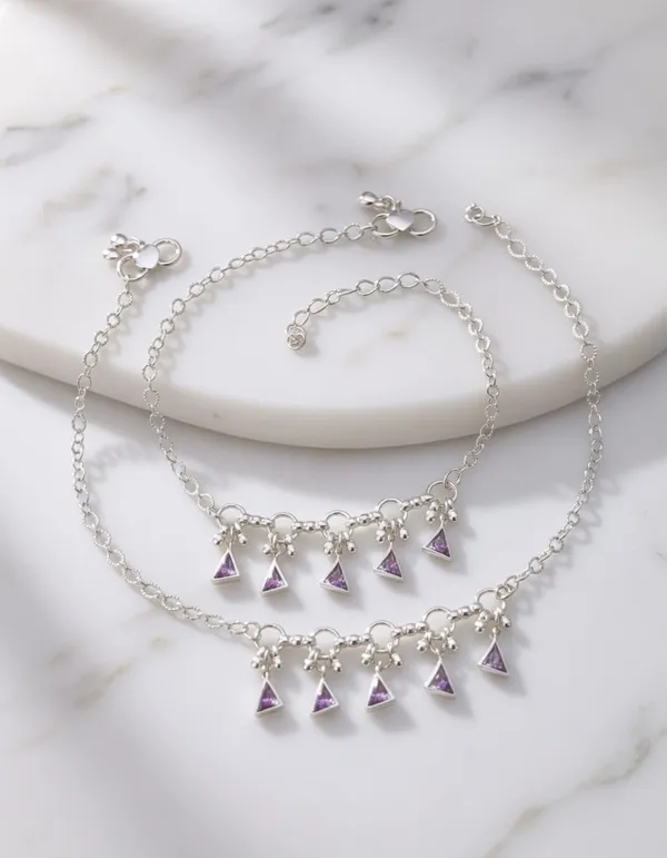 VIHAL_Silver-Plated_Geometric_Triangle_Charm_Anklets_-_Set_of_2_|_Stylish_Oxidised_Finish_Payal_for_Women_&_Girls