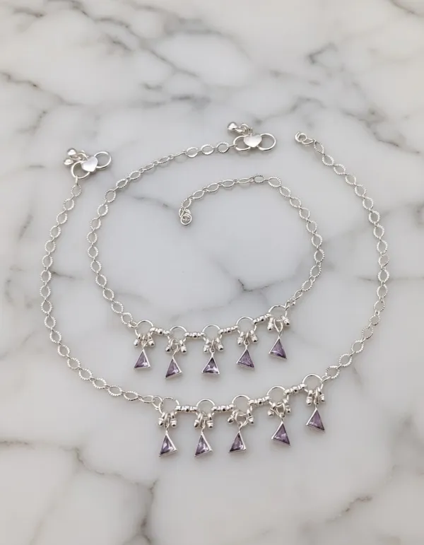 VIHAL_Silver-Plated_Geometric_Triangle_Charm_Anklets_-_Set_of_2_|_Stylish_Oxidised_Finish_Payal_for_Women_&_Girls