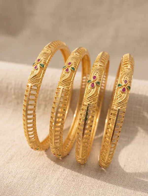 Vihal_Jewellery_Traditional_Gold-Plated_Floral_Meenakari_Bangles_-_Set_of_4