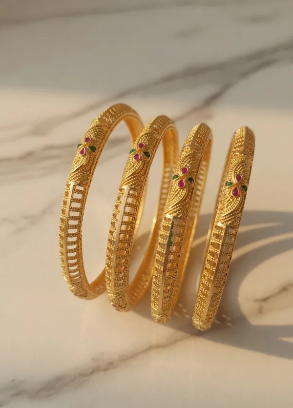 Vihal_Jewellery_Traditional_Gold-Plated_Floral_Meenakari_Bangles_-_Set_of_4