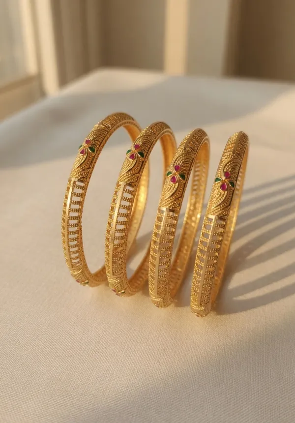 Vihal_Jewellery_Traditional_Gold-Plated_Floral_Meenakari_Bangles_-_Set_of_4
