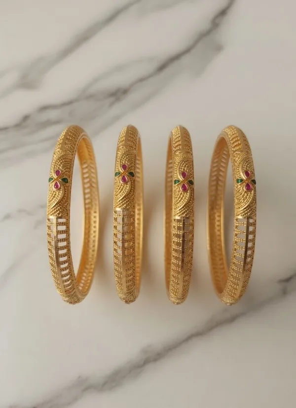 Vihal_Jewellery_Traditional_Gold-Plated_Floral_Meenakari_Bangles_-_Set_of_4