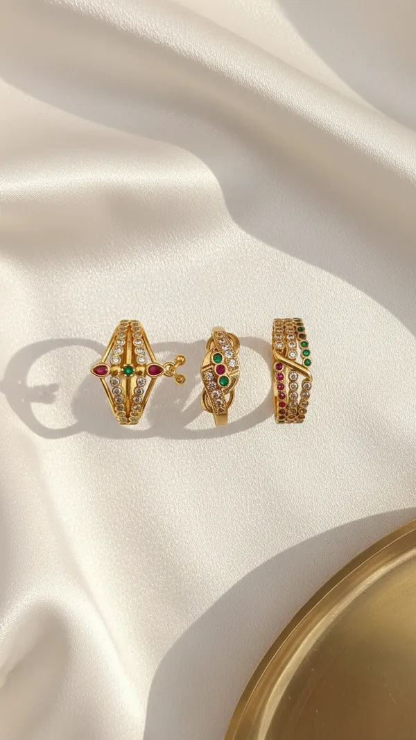 3_Pcs_Of_High_Gold_Plated_Haseen_Adjustable_diamond_rings_for_women