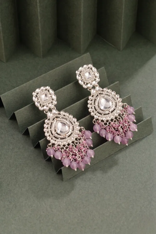 Silver-Toned_Kundan_Earrings_with_Blush_&_Lilac_Stone_Drop_Earrings_-_Statement_Chandelier_Jewelry