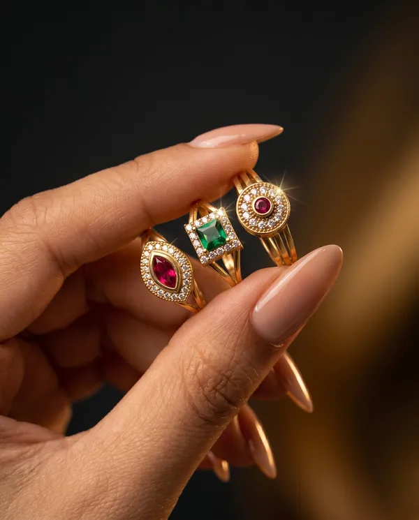 3_Pcs_Of_High_Gold_Plated_Anamika_Adjustable_diamond_rings_for_women