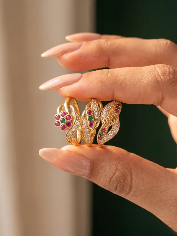 3_Pcs_Of_High_Gold_Plated_Akriti_Adjustable_diamond_rings_for_women