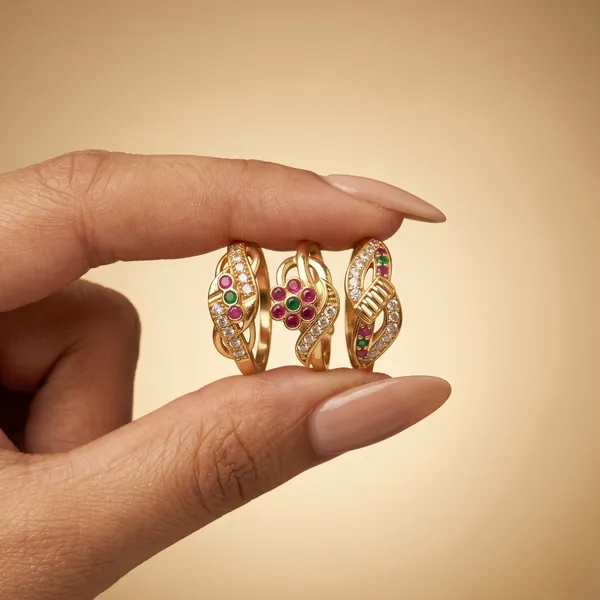 3_Pcs_Of_High_Gold_Plated_Akriti_Adjustable_diamond_rings_for_women