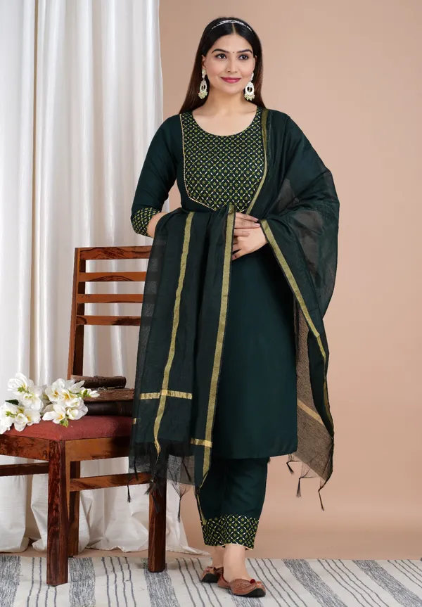 Green_Rayon_Printed_Kurta_,_Pant_&_Dupatta_set_For_Women