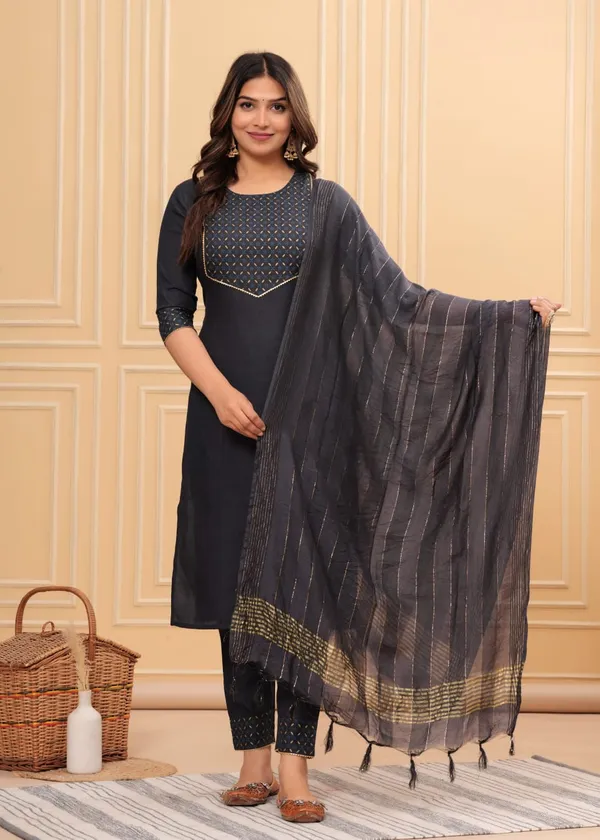 Gray_Rayon_Printed_Kurti,Pant_&_Dupatta_set_For_Women