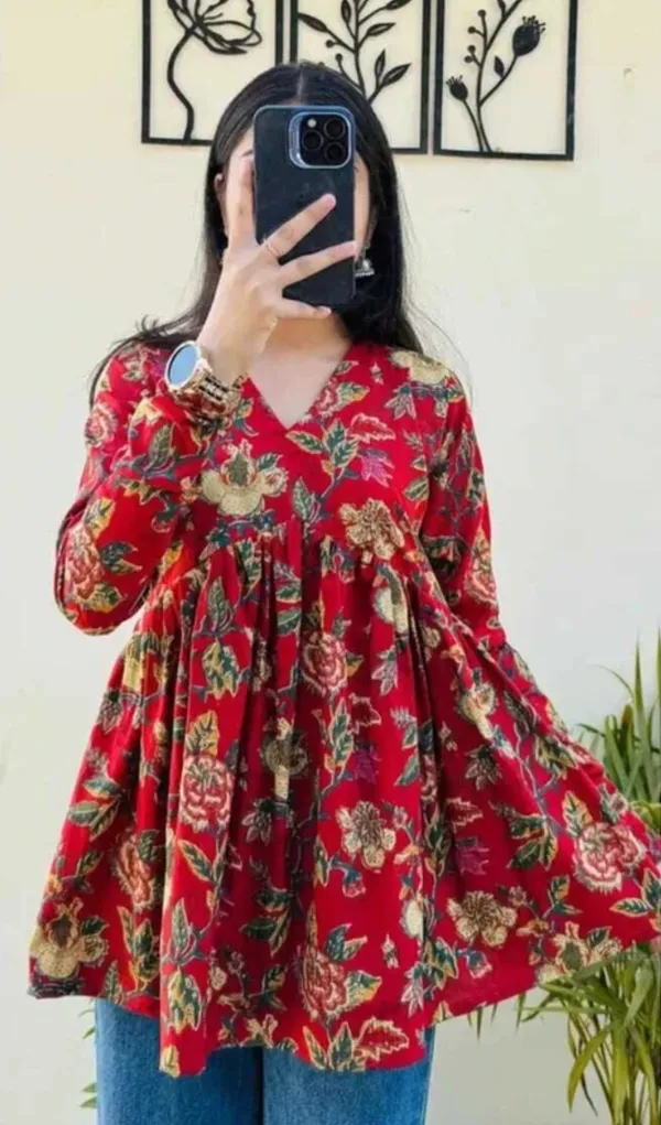 Women_Red_Floral_Printed_Long_Sleeve_Tunic_Top