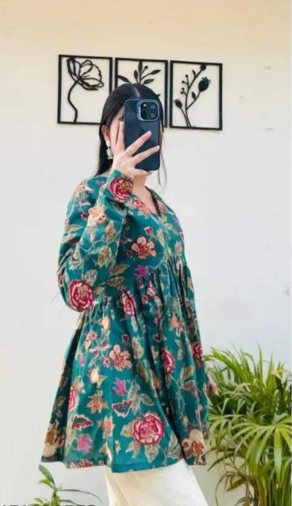 Women_Teal_Green_Floral_Printed_Long_Sleeve_Tunic_Top