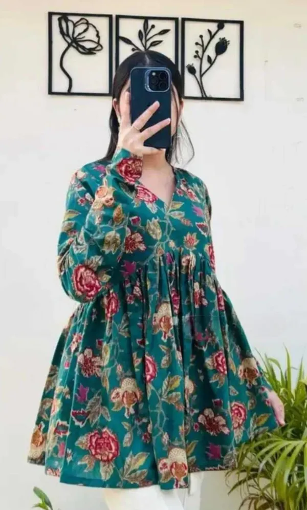 Women_Teal_Green_Floral_Printed_Long_Sleeve_Tunic_Top