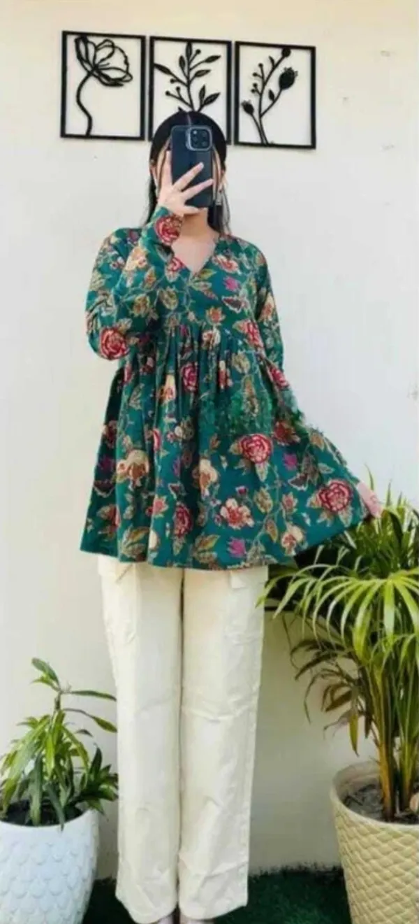 Women_Teal_Green_Floral_Printed_Long_Sleeve_Tunic_Top