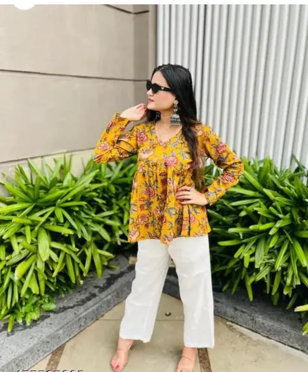 Women_Mustard_Yellow_Floral_Printed_Peplum_Top