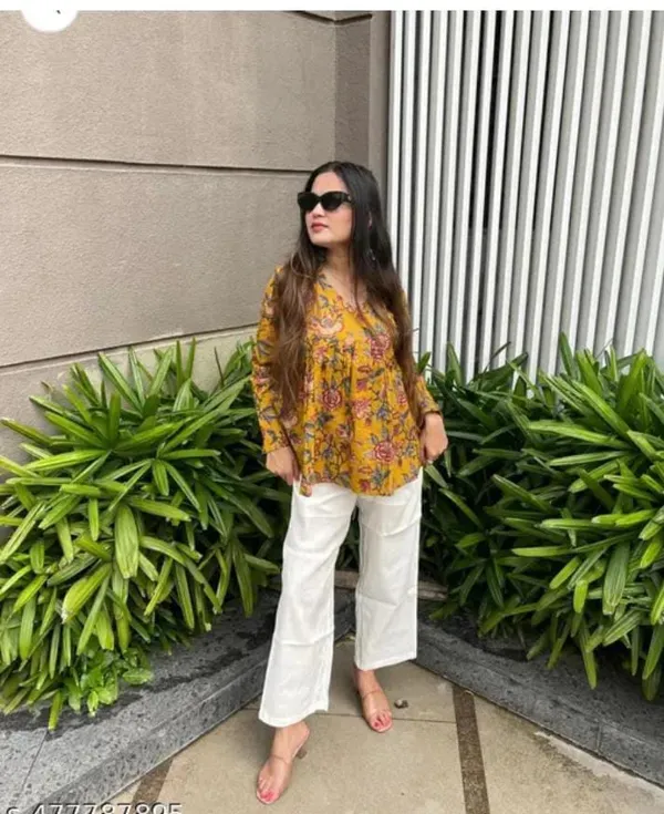 Women_Mustard_Yellow_Floral_Printed_Peplum_Top